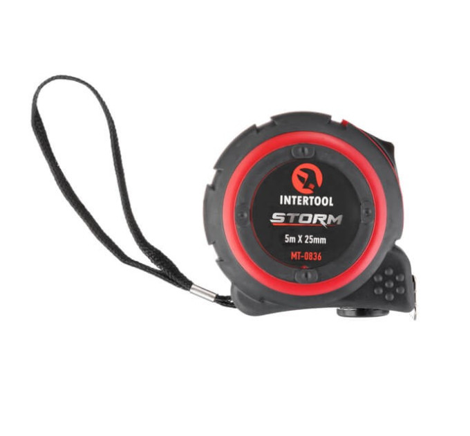 Рулетка з металевим полотном 5м * 25мм, нейлонове покриття полотна STORM INTERTOOL MT-0836