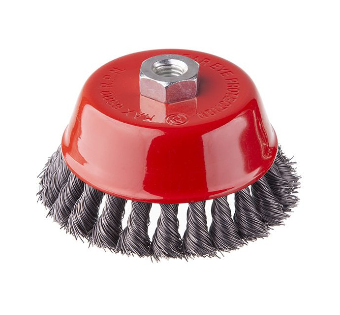 Щітка чашкова 125 мм, для КШМ, М14 (пучки крученого дроту) INTERTOOL BT-2125