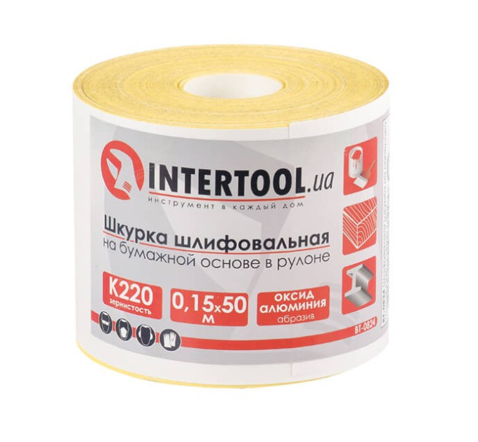Шліфувальна шкурка на паперовій основі К220, 115 мм * 50 м INTERTOOL BT-0824