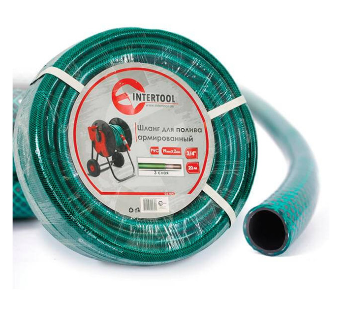 Шланг садовий, тришаровий, зелений, 3/4", 20 м, армований, PVC INTERTOOL GE-4043