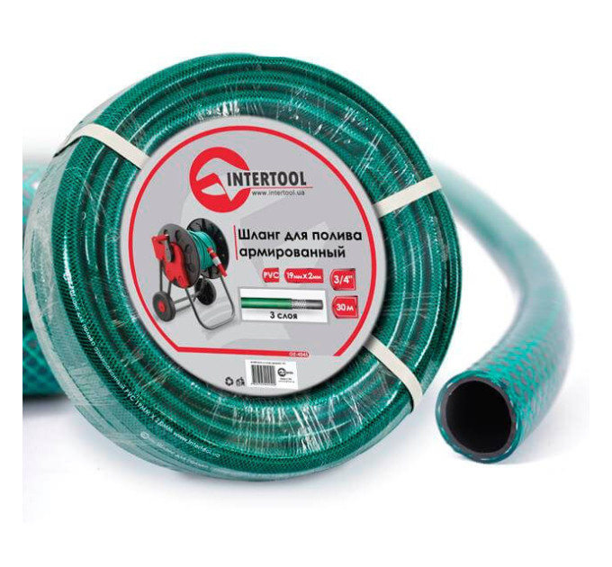 Шланг садовий, тришаровий, зелений, 3/4", 30 м, армований, PVC INTERTOOL GE-4045