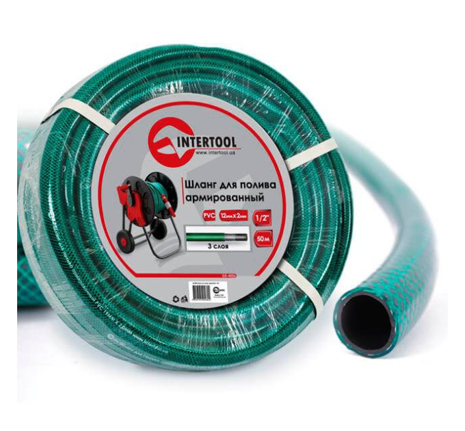 Шланг садовий, тришаровий, зелений, 1/2", 50 м, армований, PVC INTERTOOL GE-4026