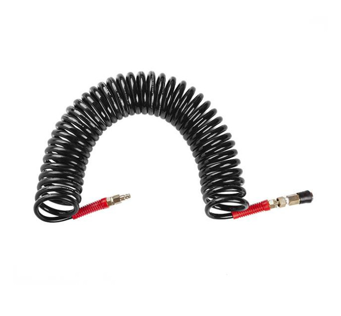 Шланг BLACK M-Flex 8*12 мм, 10 м спіральний поліуретановий з поворотним шарніром, латунними швидкороз'ємними з'єднаннями STORM INTERTOOL PT-1796
