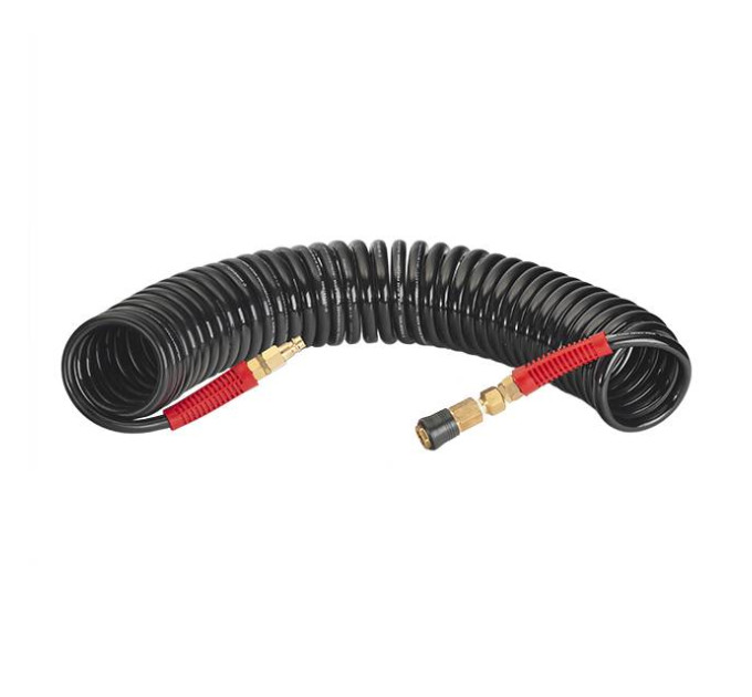 Шланг BLACK M-Flex 8*12 мм, 10 м спіральний поліуретановий з поворотним шарніром, латунними швидкороз'ємними з'єднаннями STORM INTERTOOL PT-1796