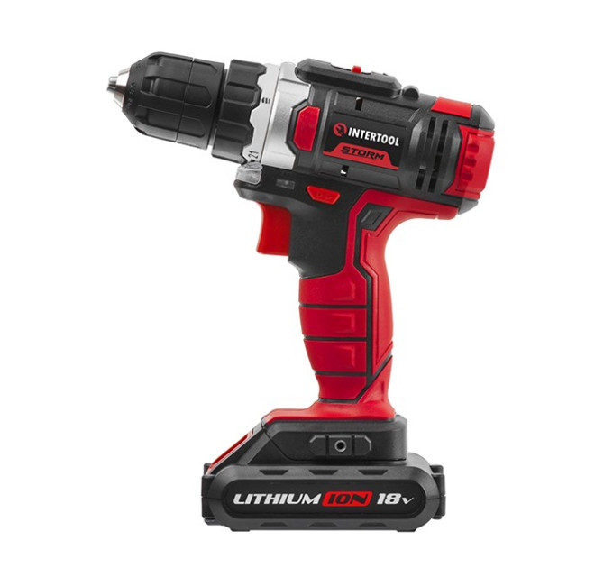 Дриль-шурупокрут акумуляторний Li-Ion 18 В, 25 Nm, 0-400/0-1500 об/хв., 1,3 Аг INTERTOOL WT-0313