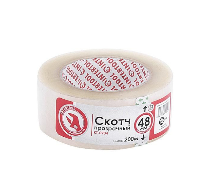 Скотч прозорий 45 мм * 200 м * 52 мкм INTERTOOL KT-0904