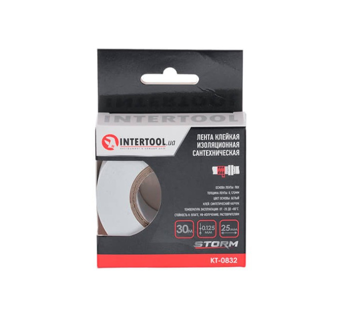Стрічка клейка ізоляційна сантехнічна, 25 мм * 30 м * 0,125 мм, Storm INTERTOOL KT-0832