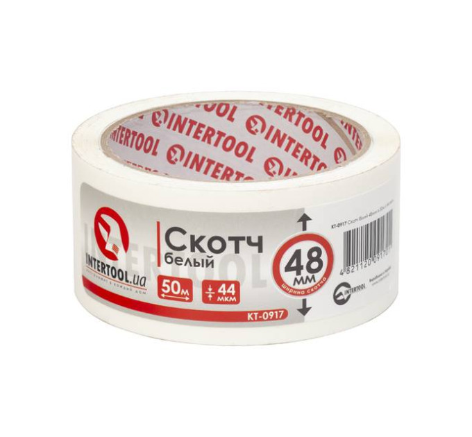 Скотч білий 48мм * 50м * 44 мкм INTERTOOL KT-0917