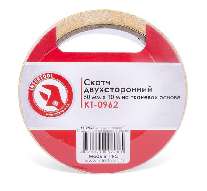 Скотч двосторонній 50мм * 10м на тканинній основі INTERTOOL KT-0962
