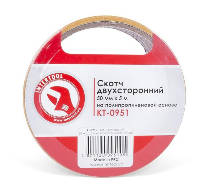 Скотч двосторонній 50 мм * 5 м на поліпропіленовій основі INTERTOOL KT-0951