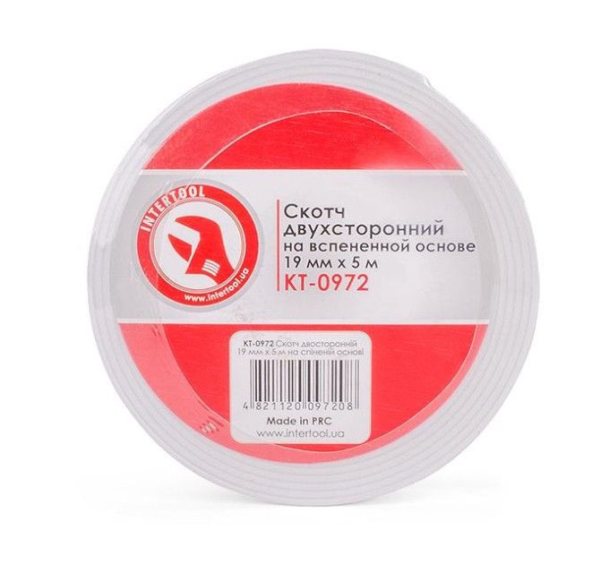 Скотч двосторонній 19 мм * 5 м на спіненій основі INTERTOOL KT-0972