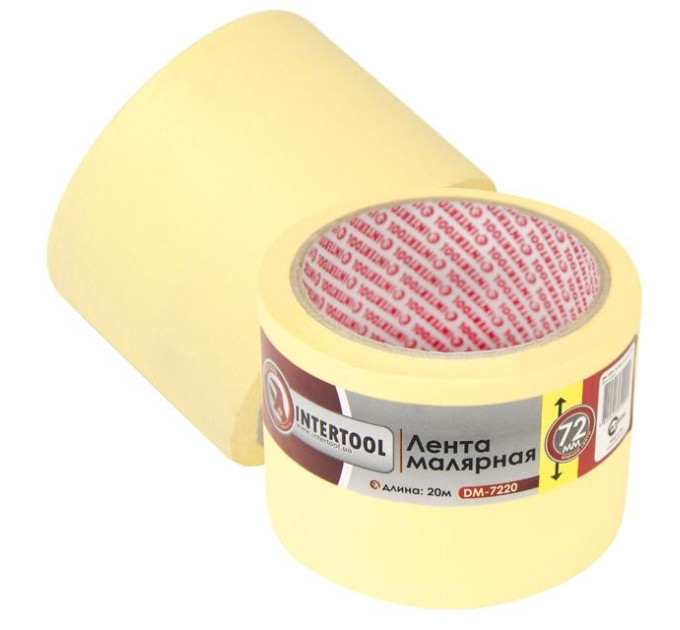 Стрічка малярська 72 мм, 20 м, жовта INTERTOOL DM-7220