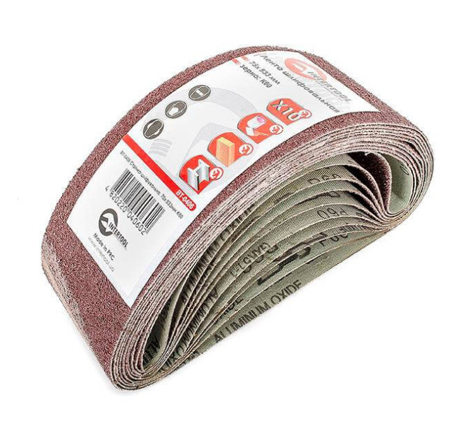 Стрічка шліфувальна 75 x 533мм, зерно 60 уп.10шт. INTERTOOL BT-0406