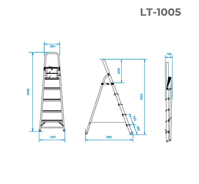 Стрем'янка з алюмінію, 5 сходинок, висота до платформи 1065 мм INTERTOOL LT-1005