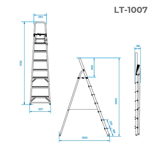 Стрем'янка з алюмінію, 7 сходинок, висота до платформи 1500 мм INTERTOOL LT-1007