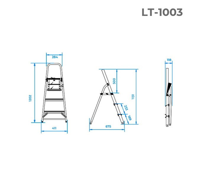 Стрем'янка з алюмінію, 3 сходинки, висота до платформи 630 мм INTERTOOL LT-1003