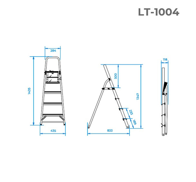 Стрем'янка з алюмінію, 4 сходинки, висота до платформи 850 мм INTERTOOL LT-1004