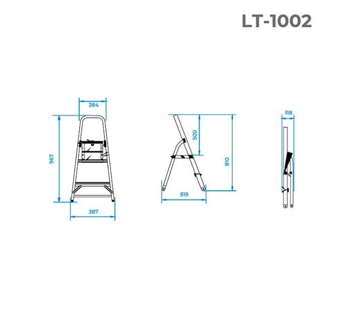 Стрем'янка з алюмінію, 2 сходинки, висота до платформи 410 мм INTERTOOL LT-1002