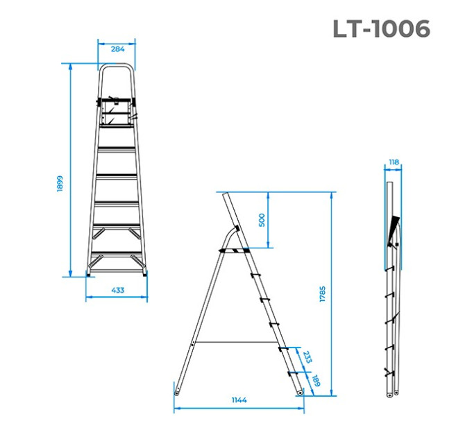 Стрем'янка з алюмінію, 6 сходинок, висота до платформи 1280 мм INTERTOOL LT-1006