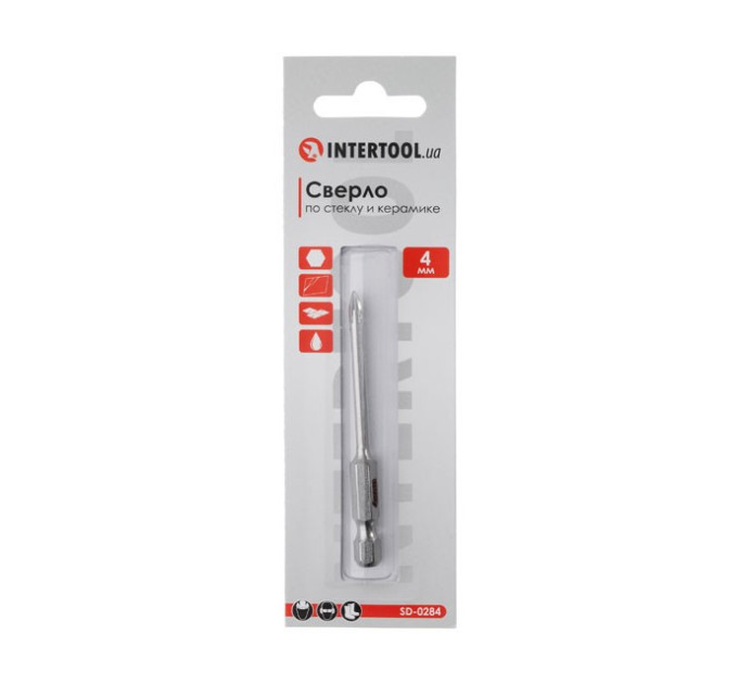 Свердло по склу та кераміці 4 мм HEX 1/4'' (6.35 mm) INTERTOOL SD-0284