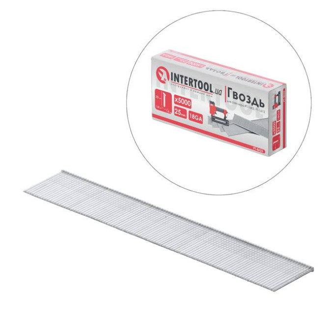 Цвях для степлера, 25 мм, 1.0*1.25 мм, 5000 шт/уп. INTERTOOL PT-8625
