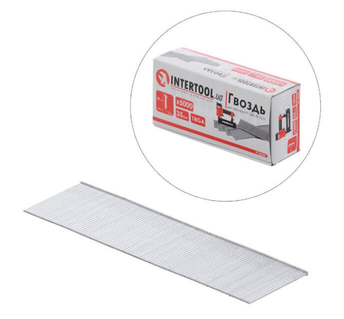 Цвях для степлера PT-1603, PT-1612, 35 мм (18GA), 1.0*1.25 мм, 5000 од/уп. INTERTOOL PT-8635