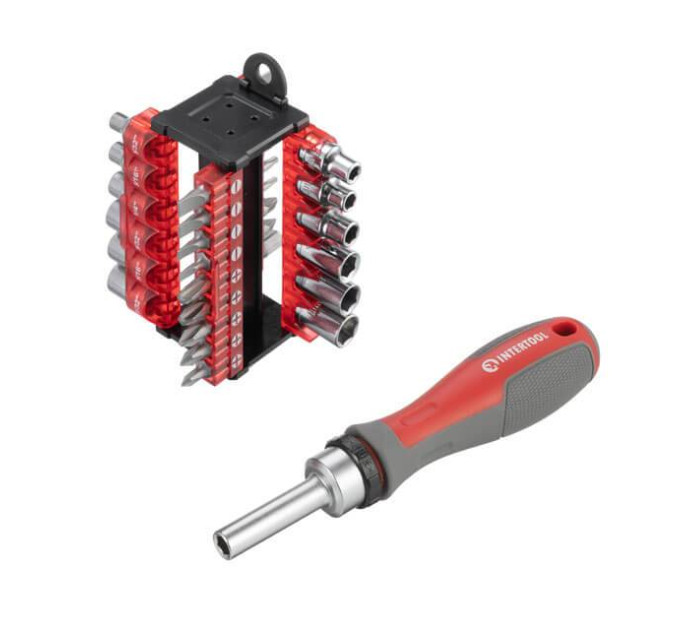 Викрутка з храповим механізмом та комплектом насадок 31 од. INTERTOOL VT-3374