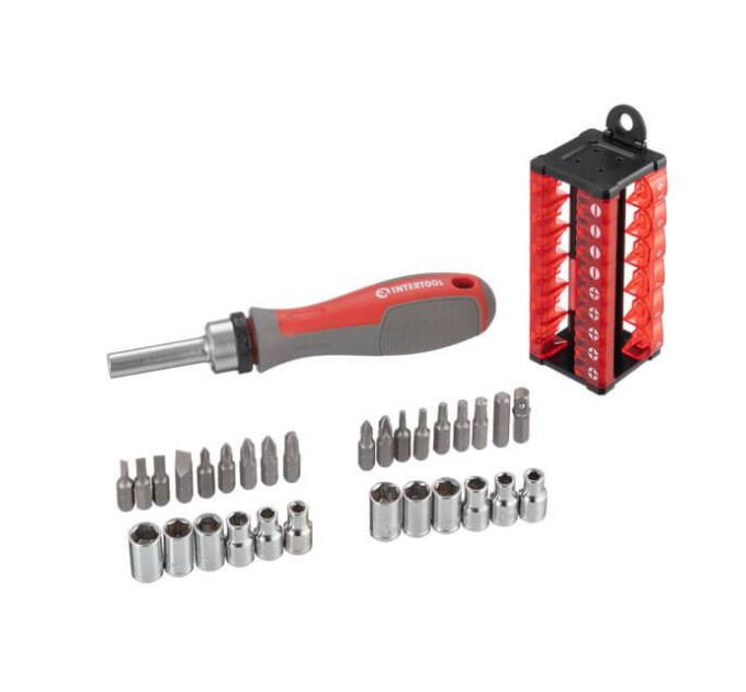 Викрутка з храповим механізмом та комплектом насадок 31 од. INTERTOOL VT-3374