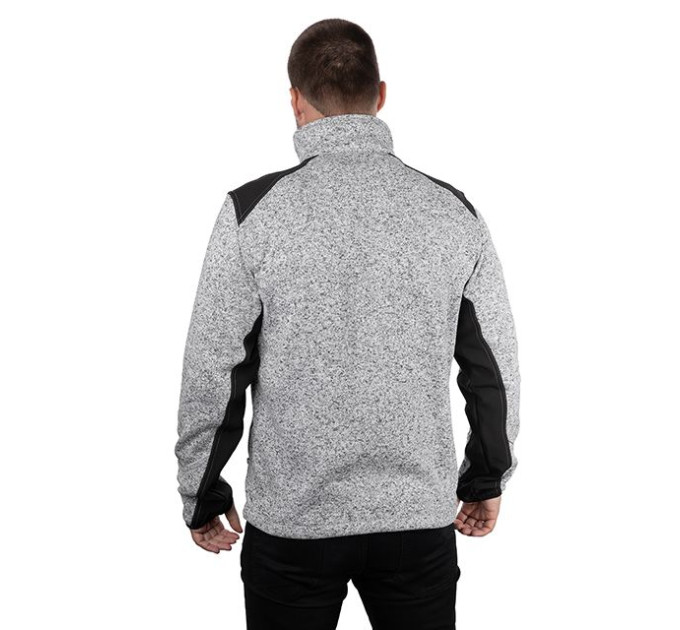 Куртка в'язана SOFTSHELL сірого кольору з чорними вставками, тканина - 100% поліестер 270 G, з кишенею на грудях і двома бічними, розмір L INTERTOOL SP-3113