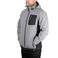 Куртка SOFTSHELL світло сіро-чорна, з капюшоном, тришарова, тканина стрейч 300 GSM 100D з водо-, вітрозахистом, розмір XXXL INTERTOOL SP-3126
