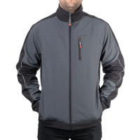 Куртка SOFTSHELL темно сіро-чорна, тришарова, тканина стрейч 300 GSM 100D з водо-, вітрозахистом, розмір S INTERTOOL SP-3131