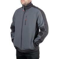 Куртка SOFTSHELL темно сіро-чорна, тришарова, тканина стрейч 300 GSM 100D з водо-, вітрозахистом, розмір S INTERTOOL SP-3131