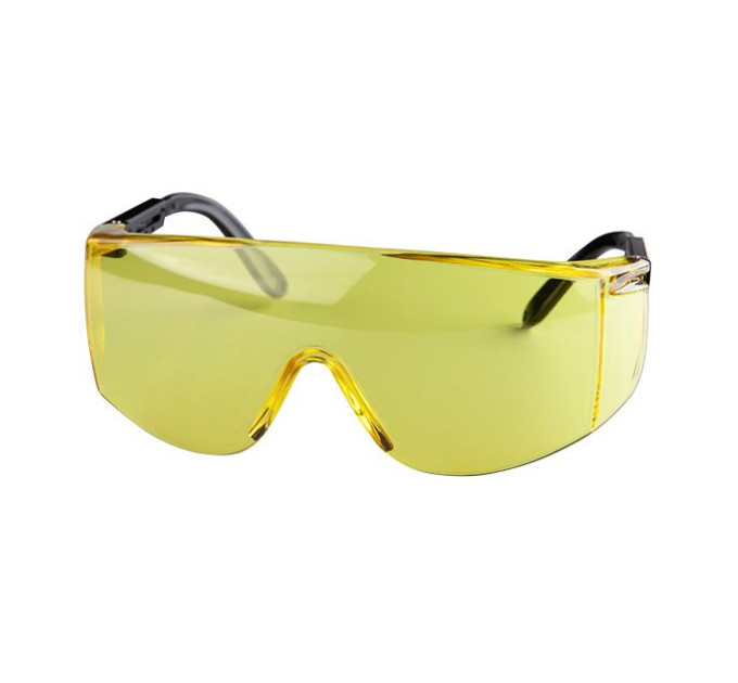 Окуляри захисні жовті, матеріал полікарбонат, регульовані завушини чорного кольору, матеріал нейлон, захист від удару INTERTOOL SP-0099