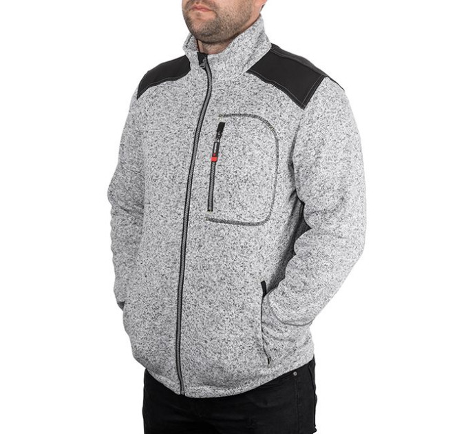 Куртка в'язана SOFTSHELL сірого кольору з чорними вставками, тканина - 100% поліестер 270 G, з кишенею на грудях і двома бічними, розмір M INTERTOOL SP-3112