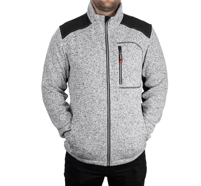 Куртка в'язана SOFTSHELL сірого кольору з чорними вставками, тканина - 100% поліестер 270 G, з кишенею на грудях і двома бічними, розмір L INTERTOOL SP-3113
