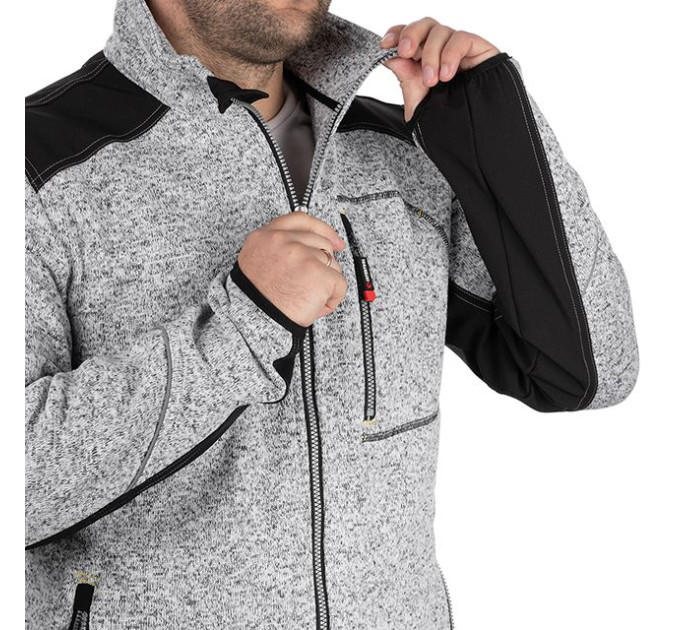 Куртка в'язана SOFTSHELL сірого кольору з чорними вставками, тканина - 100% поліестер 270 G, з кишенею на грудях і двома бічними, розмір M INTERTOOL SP-3112