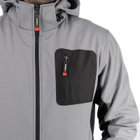 Куртка SOFTSHELL світло сіро-чорна, з капюшоном, тришарова, тканина стрейч 300 GSM 100D з водо-, вітрозахистом, розмір XXL INTERTOOL SP-3125