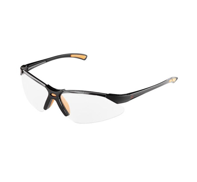 Окуляри захисні прозорі, матеріал полікарбонат, завушини чорного кольору, матеріал нейлон, гумова накладка для носа, захист від удару INTERTOOL SP-0095