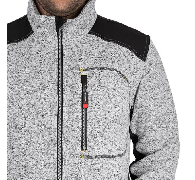 Куртка в'язана SOFTSHELL сірого кольору з чорними вставками, тканина - 100% поліестер 270 G, з кишенею на грудях і двома бічними, розмір M INTERTOOL SP-3112