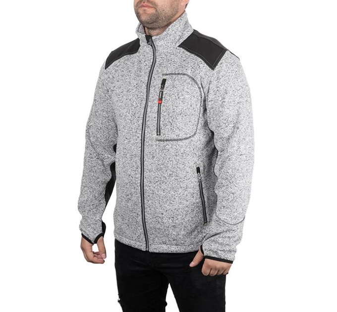 Куртка в'язана SOFTSHELL сірого кольору з чорними вставками, тканина - 100% поліестер 270 G, з кишенею на грудях і двома бічними, розмір M INTERTOOL SP-3112