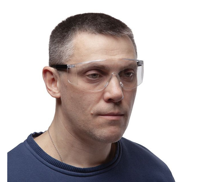 Окуляри захисні прозорі, матеріал полікарбонат, регульовані завушини чорного кольору, матеріал нейлон, захист від удару INTERTOOL SP-0098