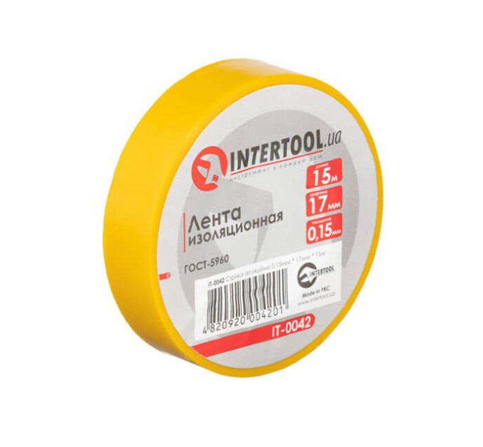 Стрічка ізоляційна, 17 мм * 15 м * 0.15 мм, жовта INTERTOOL IT-0042