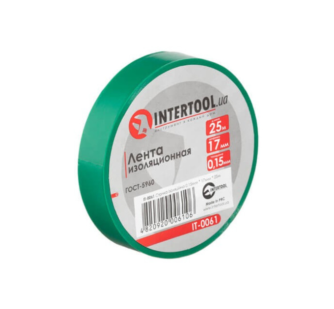 Стрічка ізоляційна, 17 мм * 25 м * 0.15 мм, зелена INTERTOOL IT-0061