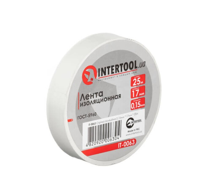 Стрічка ізоляційна, 17 мм * 25 м *0,15 мм, біла INTERTOOL IT-0063