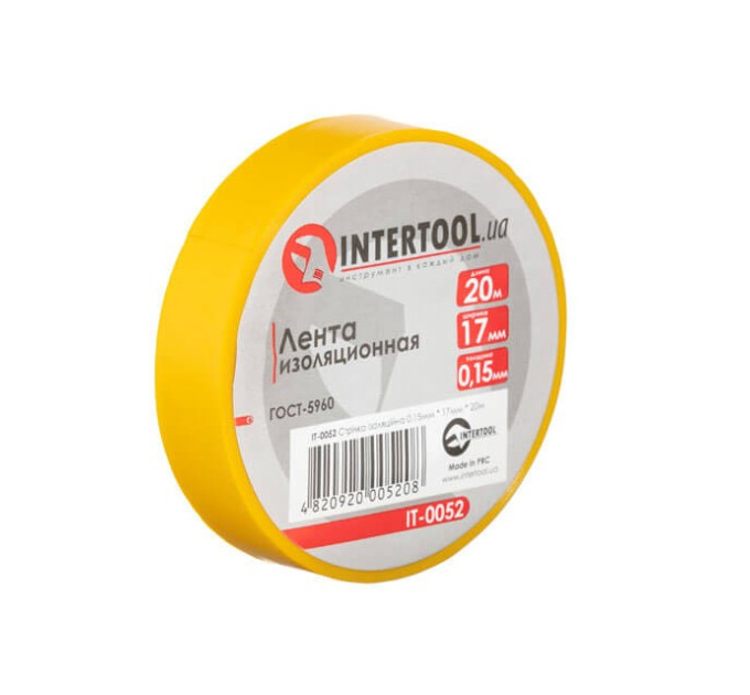 Стрічка ізоляційна 0.15мм*17мм*20м жовта INTERTOOL IT-0052
