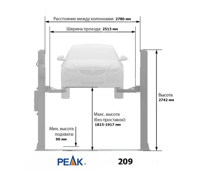 PEAK 209 -220 В Подъемник двухстоечный нижн 4000 кг.